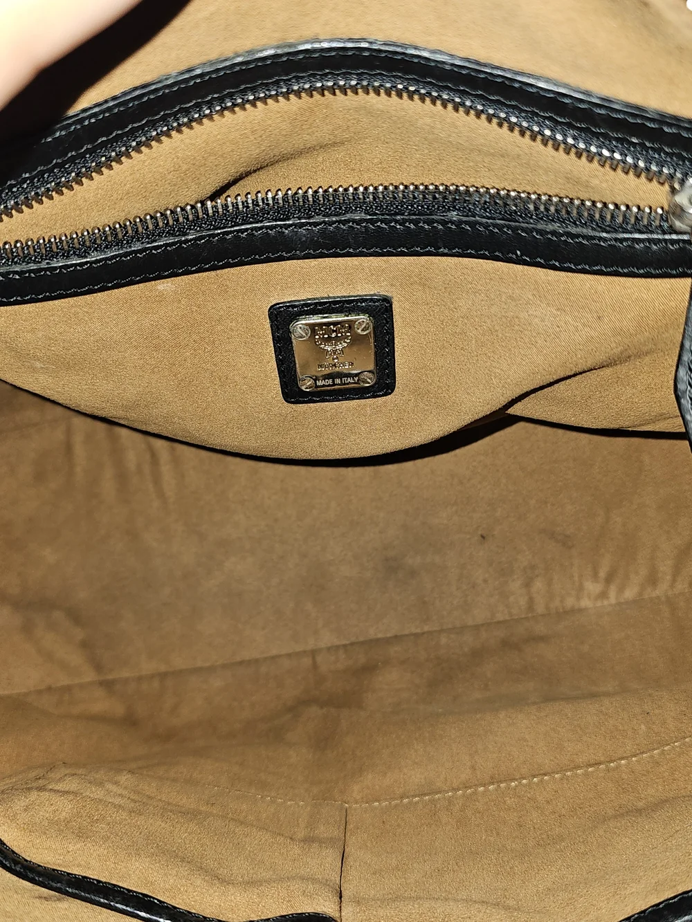 MCM Black Leather Duffel with Cognac Visetos Trim